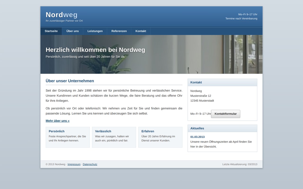 Website vor der Umgestaltung